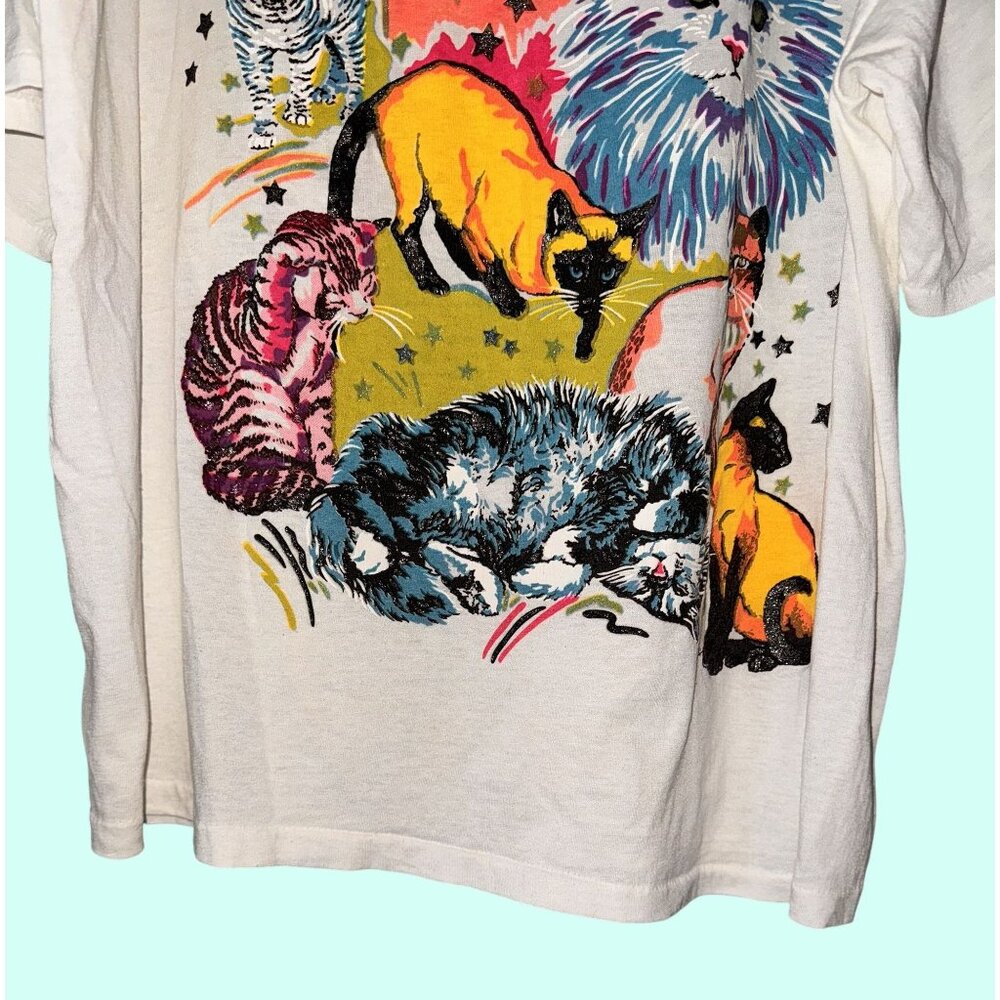 Vintage XXL Oversized all over Cat print single stitch graphic tee - Picture 3 of 10